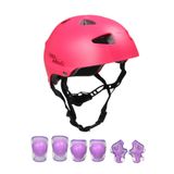 Sportaj Pembe Kask Lila Koruyucu Çocuk Donanım Seti Kaykay Bisiklet Scooter Paten için Dizlik Dirseklik Elli