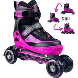 Sportaj Siyah Inline Paten Beyaz LED Işıklı Silikon Teker Taj-J1 Pro 3 In 1 Teker Ayarlı - Fuşya - 31 - 34