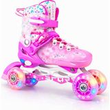 Sportaj Speedx Flower Profesyonel Çocuk Pateni Işıklı Silikon Tekerler Taşıma Çantalı - Pembe - Beyaz - 30 - 33