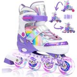 Sportaj Unicorn Işıklı Paten 2+2 Gökkuşağı Kız Çocuk Pateni Silikon Teker,taşıma Çantalı 3 In 1 Teker - Lila - 34 - 37