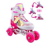 Sportaj Unicorn Işıklı Paten Gökkuşağı Kız Çocuk Pateni Silikon Teker,Taşıma Çantalı 3 in 1 Teker (Pembe, 34-37)