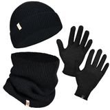 Sportoonline Winter Set %70 Merino Yünü Termal Bere Boyunluk ve Eldiven 3'lü Kış Seti - Siyah S/M
