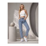 sports here Kız / Kadın Yırtık Detaylı Yüksek Bel Relaxed Boyfrıend Fit Denim Kot Pantolon