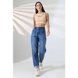sports here Kız / Kadın Yüksek Bel Jean Baggy Fit Açık Mavi Kot Pantolon