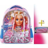 Sports Lisanslı Kız Öğrenci Anaokulu Çantası - Çift Gözlü Kalemlik - Barbie