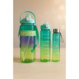 SPORTS Renkli Akrilik Motivasyon Suluk Matara Seti, 3 Adet, 2000ml 900ml 350ml, Spor İçin (TURKUAZ)
