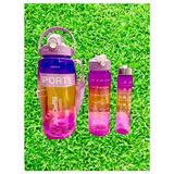 Sports Renkli Akrilik Spor 3lü Motivasyon Suluk Matara 3ADET 2000ML 900ML 350ML - Açık Mor