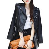 SportsX Kadın suni deri ceket, katlanır yakalı, önde fermuarlı, Punk Rock ceket, siyah, beden L, siyah, L