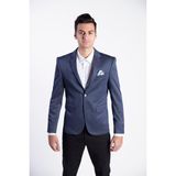 Sposo 5112 Dar Kalıp Örme Kumaş Siyah Erkek Blazer Ceket - Indigo Mavi - 58