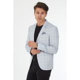 Sposo 5125 Dar Kalıp Kareli Açık Mavi Erkek Blazer Ceket - 48 - 01.Mavi