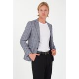 Sposo 5138 Dar Kalıp Kare Desenli Bordo Erkek Blazer Ceket - 00E-Gri - 48