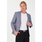 Sposo 5138 Dar Kalıp Kare Desenli Bordo Erkek Blazer Ceket - 01L-Lacivert - 50