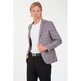 Sposo 5138 Dar Kalıp Kare Desenli Bordo Erkek Blazer Ceket - 52