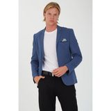 Sposo G-193 Dar Kalıp Örme Kumaş Indigo Erkek Blazer Ceket - 52 - Açık İndigo