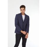 Sposo G-207 Dar Kalıp Desenli Indigo Erkek Blazer Ceket - 58 - 01L-Lacivert