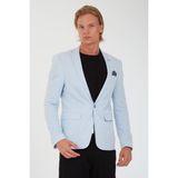 Sposo G-224 Dar Kalıp Örme Kumaş Indigo-Beyaz Erkek Blazer Ceket - Buz Mavi - 56