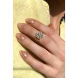 Spossy Silver Jewelry 925 Ayar Gümüş, 14 Ayar Gold, Beyaz Taşlı Çiçek Tasarım Eklem/Serçe Parmak Yüzüğü