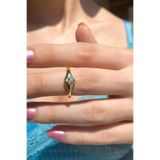 Spossy Silver Jewelry 925 Ayar Gümüş, 14 Ayar Gold, Kare Taşlı Eklem/Serçe Parmak Yüzük