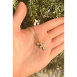 Spossy Silver Jewelry 925 Ayar Gümüş, Gold, Çift Taraflı Taşlı Mini Kalpli Hac Kolye