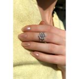 Spossy Silver Jewelry 925 Ayar Gümüş, Silver, Beyaz Taşlı Çiçek Tasarım Eklem/Serçe Parmak Yüzüğü
