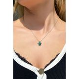 Spossy Silver Jewelry 925 Ayar Gümüş, Silver, Yeşil Malakit Taşlı Kaplumbağa Kolye