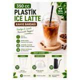Spot 350 CC Plastik Ice Latte Kahve Bardağı Seti | 50 Bardak + 50 Dome Kapak + 50 Siyah Pipet | Şeffaf PET Bardak
