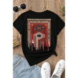 Spoyi Bohem Kilim Tasarımlı %100 Pamuk Yarım Oversize Siyah T-Shirt