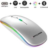 Sprange Kablosuz Mouse Bluetooth – Şarjlı, Type-C, Ergonomik, 500 Mah, 800/1200/1600 Dpı, LED Işık - Gri
