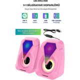 Sprange Rgb Ambiyans Işıklı 2'li Bilgisayar / Cep Telefonu Hoparlörü - Pembe