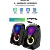 Sprange Rgb Ambiyans Işıklı 2'li Bilgisayar / Cep Telefonu Hoparlörü - Siyah