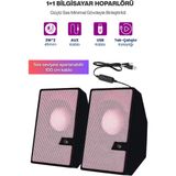 Sprange Tak Çalıştır 2'li USB Bilgisayar Hoparlörü – Güçlü Ses, Kompakt Tasarım, Ev-Ofis Kullanıma Uygun - Pembe