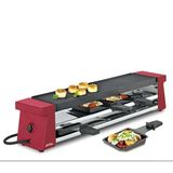 Spring Raclette Grill 4 Kişilik Kompakt, Kırmızı, Elektrikli Masa Izgarası, Yapışmaz Kaplamalı Alüminyum Izgara Plakası, 4 Raclette Tava Ve Spatula, Depolama Seviyesi, 54,0×10,5×11,5Cm, 650W