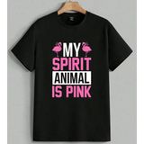 Sprit Is Pink Flamingo Pembe Baskılı Unisex Erkek Kadın Oversize Tişört Siyah