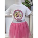 Spteks Barbie T-Shirt ve Tütü Etek Takımı - Pembe - Beyaz - 2 Yaş