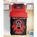 Squid Game 3D Dijital Baskılı Tek Kişilik Nevresim Takımı Genç Nevresim Takımı (Siyah-Kırmızı)