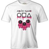Squid Game - Maske Pembe Beyaz Erkek Tshirt - L