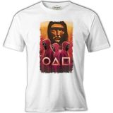 Squid Game - Maske Sarı ve Askerler Beyaz Erkek Tshirt - XL