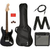 Squier Affinity Strat HSS Frontman 15G Elektro Gitar Seti 25.5" Boy Charcoal Frost Metallic Renkli Premium Ses Kalitesi - Siyah
