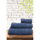 S&R 3'lü %100 Pamuk Banyo Havlu Seti - Hamam Havlu Takımı - Koyu Mavi - 1 Adet Banyo Havlusu, 1 Adet El Havlusu, 1 Adet Yüz Havlusu