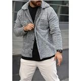 SR Tekstil Pelüş Ceket Unisex Normal Kalıp Çift Cepli Yumuşak Kumaş Kışlık Rahat Dış Giyim - Gri