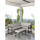 Src Serisi Balkon, Bahçe, Cafe, Köşe Takımı, Balkon Köşe Takımı Puflu - Açık Gri - 120x170