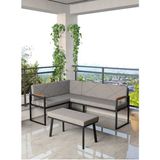 Src Serisi Balkon, Bahçe, Cafe, Köşe Takımı, Balkon Köşe Takımı Puflu - Koyu Gri - 120x170 - Füme