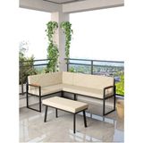 Src Serisi Balkon, Bahçe, Cafe, Köşe Takımı, Balkon Köşe Takımı Puflu - Krem - 120x170
