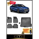 Srcmats Ford Focus 4 Sedan 2018 Sonrası 3D Havuzlu Paspas & Ince Stepneli Bagaj Havuzu Seti+ - Siyah