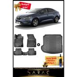 Srcmats Renault Megane 4 Sedan 2016 Sonrası 3D Havuzlu Paspas & Sol Cepli Bagaj Havuzu Seti+ - Siyah