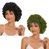 Srevela Saten İpek Bonnet Saç Bonesi Uyku için Jumbo Uyku Kapağı, Kadınlar için Siyah Bonnet Kıvırcık Saç, Kravat Bandı Duş Başlığı ile Çift Katmanlı Bonnet