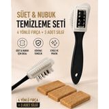 SRTfootcare 1 Adet 4 Yönlü Süet Nubuk Temizleme Fırçası + 3 Adet Nubuk Silgisi - Standart