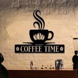 Ss Cnc "coffee Time" Temalı Modern Lazer Kesim 3mm Siyah Mdf Duvar Tablosu – Dekoratif Mutfak ve Kafe Süsü - 30x26