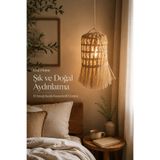 SS ERAL KOOP Dekoratif El Yapımı Organik Hasır Tekli Sarkıt Avize Çapraz Püskül Bahçe Balkon Mutfak 15 x 30 cm