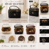 SS Trend Store Kadın Kapitone Rugan Makyaj Çantası & El Çantası | Çift Fermuarlı | Saplı | Krem - Siyah - Bordo
